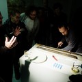 Petr Pokorný while analysing samples in public, Divus Pragerkabarett, 9. January 2013
