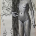 Lucie Ferlíková, With Skeleton, ink, pencil and acryl on paper, 167x65cm, 2010