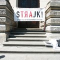 OFSW (Citizen Forum for Contemporary Arts), Art Strike rally in front of Warsaw's Zachęta National Gallery of Art: Banner reads "Strike! -  We call for the government to start negotiating with artists," 2012