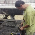 Petr Kováčik is repairing broken line at the main hall of the National Gallery