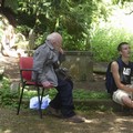 Gustav Metzger and Andrius Savickas in the founding conference of the DEad WOrkers Union (DEWOU-DAMTP) in Totnes Graveyard, Devon, UK, 2010